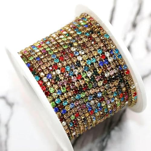 Bekleidungszubehör 10 Yards/Rolle Glaskristall-Strasssteine, goldene Klauenbecherkette, Strassbesatz, DIY-Kleidung/Taschen/Hochzeitskleid, gemischte Farben, SS8, 1 Rolle Bekleidungszubehör 10 Yards/Rolle Glaskristall-Strasssteine, goldene Klauenbecherkette, Strassbesatz, DIY-Kleidung/Taschen/Hochzeitskleid, gemischte Farben, SS8, 1 Rolle von QOVBD