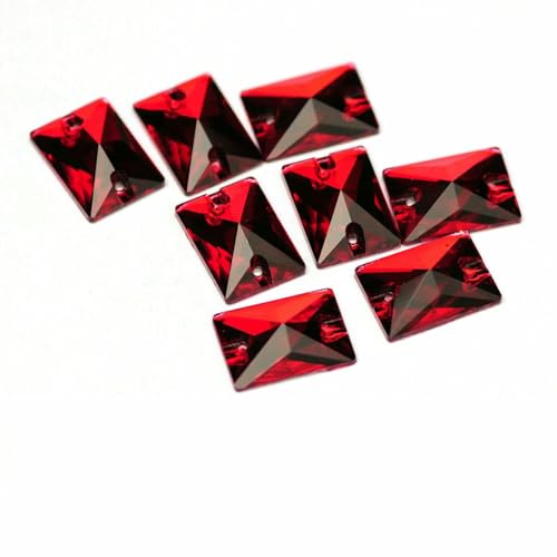 Brillante siamrote Farbe zum Aufnähen von Strass-Applikation, losem Edelstein, flache Rückseite, Motiv, Strass, DIY-Diamant für Kleidungsstücke, rechteckig, 13 x 18, 16 Stück, 1 mm von QOVBD