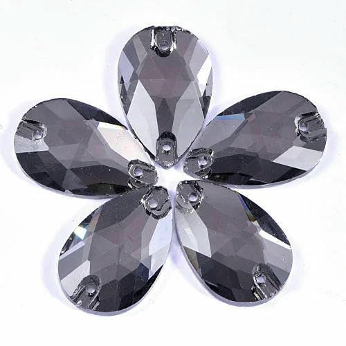 Bunte Glas-Strasssteine in Tropfenform, zum Aufnähen, flache Rückseite, für Hochzeitskleider, B1275-P03, schwarzer Diamant, 22 x 38 mm, 7 Stück Bunte Glas-Strasssteine in Tropfenform, zum Aufnähen, flache Rückseite, für Hochzeitskleider, B1275-P03, schwarzer Diamant, 22 x 38 mm, 7 Stück von QOVBD
