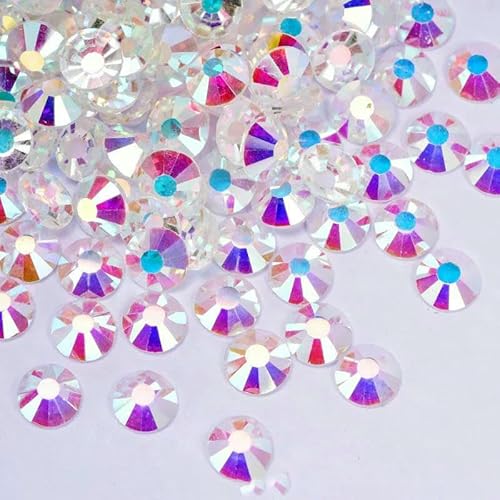 Bunte SS3-SS34 Kristall AB Glitzer-Strasssteine aus Glas, nicht Hotfix-Strasssteine, flache Rückseite, Diamant-Nagelkunst-Dekorationen, B2540, transparent, klar AB, SS16, 1440 Stück von QOVBD