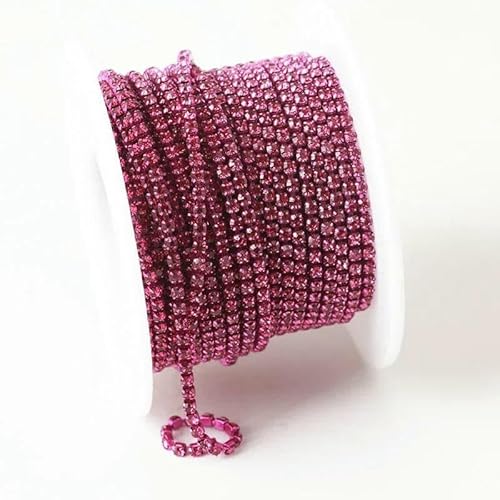Bunte Strassketten, dichte, ausgefallene Kette, Bekleidung, Nähen, Glas-Strass-Becherkette mit bunter Basis, Fuchsia, SS12 (3,0 mm), 9,1 m von QOVBD