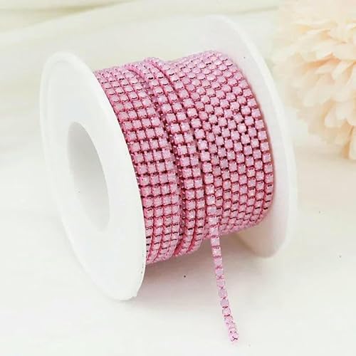 Bunte Strassketten, dichte, ausgefallene Kette, Bekleidung, Nähen, Glas-Strass-Cup-Kette mit bunter Basis, Pink Opal, SS8 (2,5 mm), 9,1 m von QOVBD