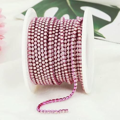 Bunte Strassketten, dichte, ausgefallene Kette, Bekleidung, Nähen, Glas-Strass-Cup-Kette mit bunter Basis, Rosé-Weiß-Opal, SS12 (3,0 mm), 9,1 m von QOVBD