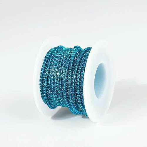 Bunte Strassketten, dichte, ausgefallene Kette, Bekleidung, Nähen, Glas-Strass-Cup-Kette mit bunter Basis, blauer Zirkon, SS6 (2 mm), 9,1 m von QOVBD