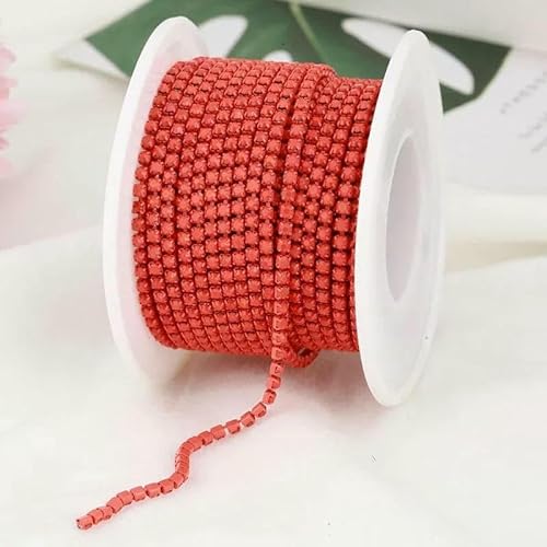 Bunte Strassketten, dichte, ausgefallene Kette, Bekleidung, Nähen, Glas-Strass-Cup-Kette mit bunter Basis, rote Koralle, SS6 (2 mm), 9,1 m von QOVBD