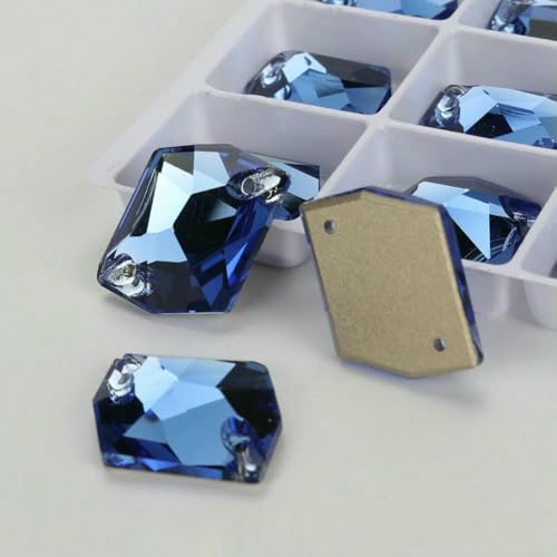 Cosmic Glass Crystal AB Moonlight Nähsteine, flache Rückseite, zum Aufnähen von Strasssteinen für Kleidungsstücke, Taschen, T206 Saphir, 24 Stück, 13,0 mm, 17 mm von QOVBD