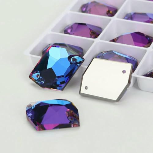 Cosmic Glass Crystal AB Moonlight Nähsteine, flache Rückseite, zum Aufnähen von Strasssteinen für Kleidungsstücke, Taschen – 001BB Bermudablau – 40 Stück, 10 mm, 12 mm von QOVBD