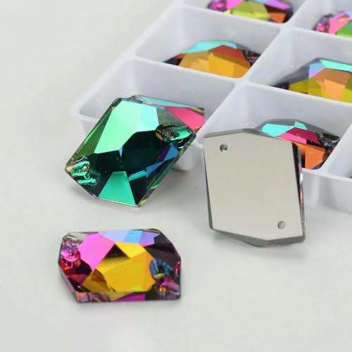 Cosmic Glass Crystal AB Moonlight Nähsteine, flache Rückseite, zum Aufnähen von Strasssteinen für Kleidungsstücke, Taschen – 001VO Vulkan – 15 Stück, 17 mm, 21 mm von QOVBD