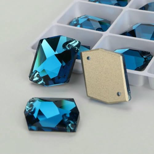 Cosmic Glass Crystal AB Moonlight Nähsteine, flache Rückseite, zum Aufnähen von Strasssteinen für Kleidungsstücke, Taschen – T229 Blauer Zirkon – 24 Stück, 13,0 mm, 17 mm von QOVBD