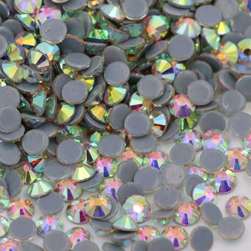 Crystal AB Hotfix-Strasssteine für Handarbeiten, Kleidung, flache Rückseite, Hotfix-Edelsteine, Strass-Glitzer für Stoff, DIY-Dekoration, 27 Crystal AB-SS20, von QOVBD