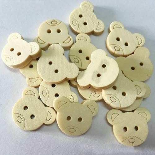 DIY Dekorative Bär Holzknöpfe Naturbär 2 Löcher Holz Nähzubehör Knöpfe für Kleidung Kinder für Charms-50 Stück 25mm von QOVBD