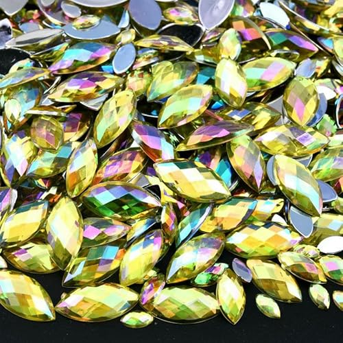 Edelstein-Mix-Größe, Glitzer, Acryl, Pferdeauge, nicht Hotfix, Strasssteine für Nägel, Kristalle, Perlen, Strasssteine für Kleider, Nagelkunst, Steine – Citrin AB – Mix-Größe – 600 Stück von QOVBD