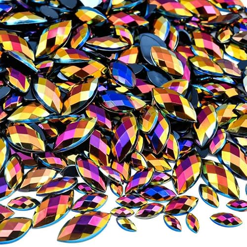 Edelstein-Mix-Größe, Glitzer, Acryl, Pferdeauge, nicht Hotfix, Strasssteine für Nägel, Kristalle, Perlen, Strasssteine für Kleider, Nagelkunst, Steine – Schwarz AB – Mix-Größe – 600 Stüc von QOVBD