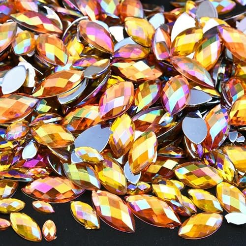 Edelstein-Mix-Größe, Glitzer, Acryl, Pferdeauge, nicht Hotfix, Strasssteine für Nägel, Kristalle, Perlen, Strasssteine für Kleider, Nagelkunst, Steine-Topas AB-3 x 6 mm - 100 Stück von QOVBD