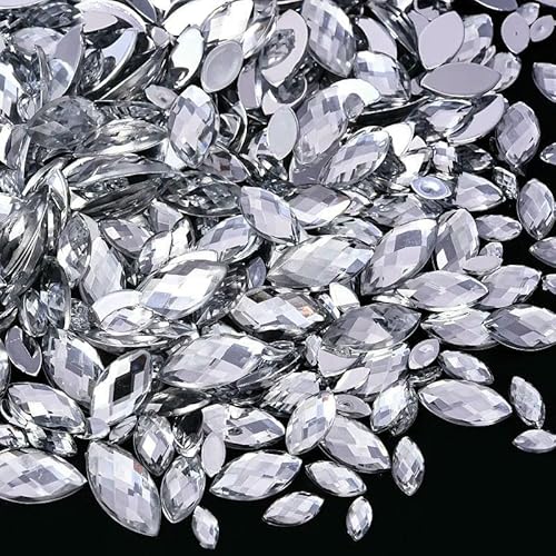 Edelstein-Mix-Größe, Glitzer, Acryl, Pferdeauge, nicht Hotfix-Strasssteine, Nägel, Kristalle, Perlen, Strass-Steine für Kleider, Nagelkunst, Steine-Kristall-6x12mm-100 Stück von QOVBD