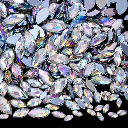 Edelstein-Mix-Größe, Glitzer, Acryl, Pferdeauge, nicht Hotfix-Strasssteine, Nägel, Kristalle, Perlen, Strass-Steine für Kleider, Nagelkunst, Steine-Kristall AB-4 x 8 mm - 100 Stück von QOVBD