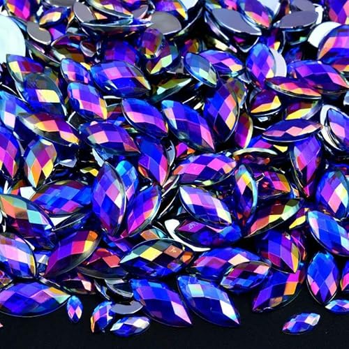 Edelstein-Mix-Größe, Glitzer, Acryl, Pferdeauge, nicht Hotfix-Strasssteine, Nägel, Kristalle, Perlen, Strass-Steine für Kleider, Nagelkunst, Steine – Saphir AB – 5 x 10 mm – 100 Stück von QOVBD