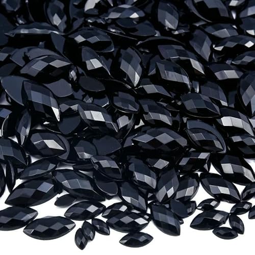 Edelstein-Mix-Größe, Glitzer, Acryl, Pferdeauge, nicht Hotfix-Strasssteine, Nägel, Kristalle, Perlen, Strass-Steine für Kleider, Nagelkunst, Steine – Tiefschwarz – 3 x 6 mm – 100 Stück von QOVBD