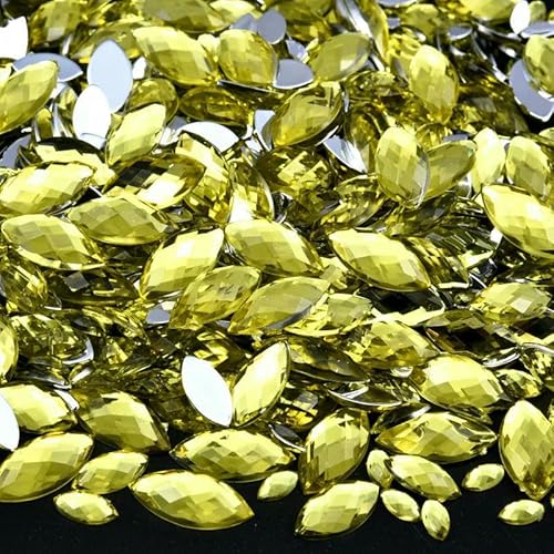 Edelstein-Mix-Größe, Glitzer, Acryl, Pferdeauge, nicht Hotfix-Strasssteine, Nägel, Kristalle, Perlen, Strasssteine für Kleider, Nagelkunst, Steine-Jonquil-4 x 8 mm - 100 Stück von QOVBD