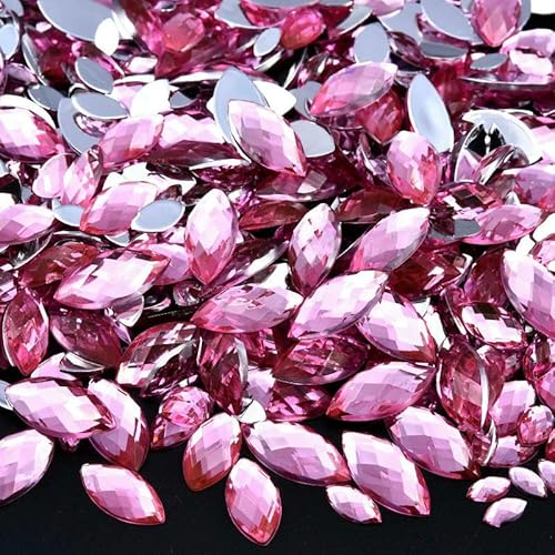 Edelstein-Mix-Größe, Glitzer, Acryl, Pferdeauge, nicht Hotfix-Strasssteine, Nägel, Kristalle, Perlen, Strasssteine für Kleider, Nagelkunst, Steine-Pink-6x12mm-100 Stück von QOVBD