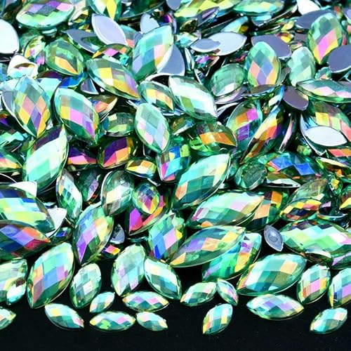 Edelstein-Mix-Größe, Glitzer, Acryl, Pferdeauge, nicht Hotfix-Strasssteine für Nägel, Kristalle, Perlen, Strass-Steine für Kleider, Nagelkunst, Steine – Helles Peridot AB – Mix-Größe – 6 von QOVBD