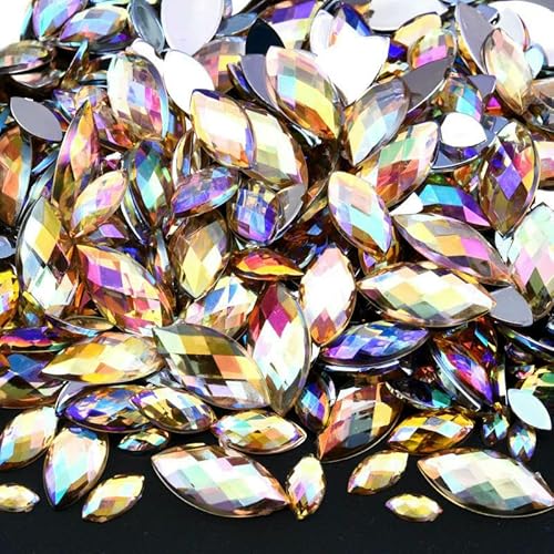 Edelstein-Mix-Größe, Glitzer, Acryl, Pferdeauge, nicht Hotfix-Strasssteine für Nägel, Kristalle, Perlen, Strasssteine für Kleider, Nagelkunst, Steine-Lt- -Topas AB-5x10mm-100 Stück von QOVBD