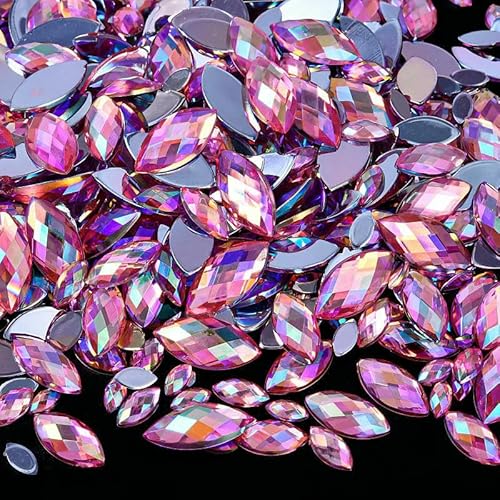 Edelstein-Mix-Größe, Glitzer, Acryl, Pferdeauge, nicht Hotfix-Strasssteine für Nägel, Kristalle, Perlen, Strasssteine für Kleider, Nagelkunst, Steine-Pink AB-Mix-Größe-600 Stück von QOVBD