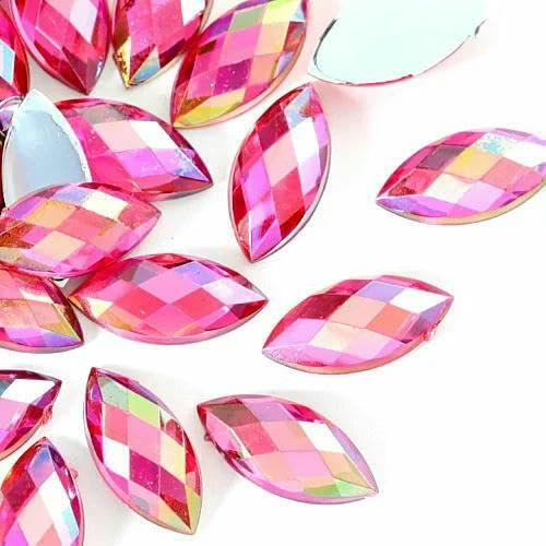 Edelstein-Mix-Größe, Glitzer, Acryl, Pferdeauge, nicht Hotfix-Strasssteine für Nägel, Kristalle, Perlen, Strasssteine für Kleider, Nagelkunst, Steine-Rose AB-3 x 6 mm - 100 Stück von QOVBD