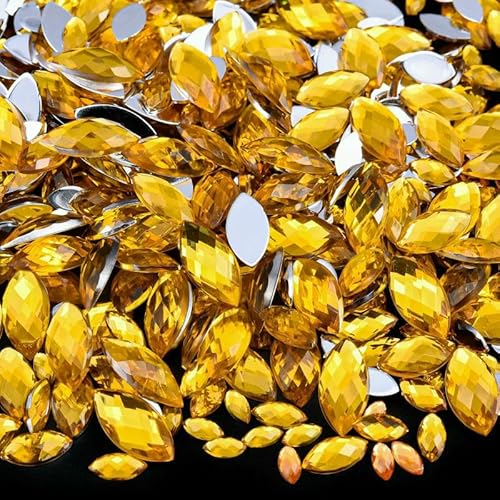 Edelstein-Mix-Größe, Glitzer, Acryl, Pferdeauge, nicht Hotfix-Strasssteine für Nägel, Kristalle, Perlen, Strasssteine für Kleider, Nagelkunst, Steine-Topas-4x8mm-100 Stück von QOVBD