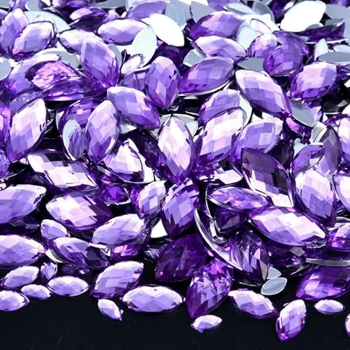Edelstein-Mix-Größe, Glitzer, Acryl, Pferdeauge, nicht Hotfix-Strasssteine für Nägel, Kristalle, Perlen, Strasssteine für Kleider, Nagelkunst, Steine-Violett-4x8mm-100 Stück von QOVBD