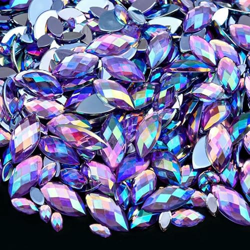 Edelstein-Mix-Größe, Glitzer, Acryl, Pferdeauge, nicht Hotfix-Strasssteine für Nägel, Kristalle, Perlen, Strasssteine für Kleider, Nagelkunst, Steine-Violett AB-5 x 10 mm - 100 Stück von QOVBD