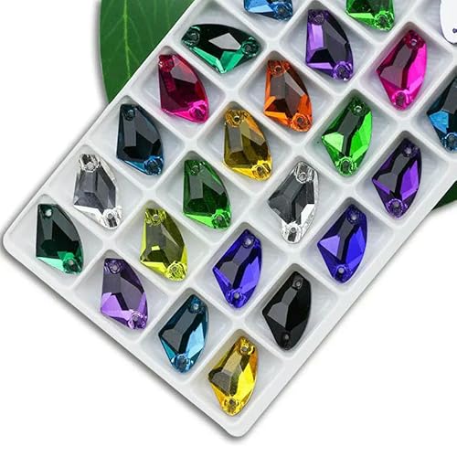 Exquisiter Strass zum Nähen, Farbe Kristall AB, beliebter Kristallstein zum Nähen, 2 Löcher, Kleidung, DIY, Herstellung von Hochzeitskleidern, Schuhen, Farbmischung, 12 x 19 mm, 28 Stück von QOVBD
