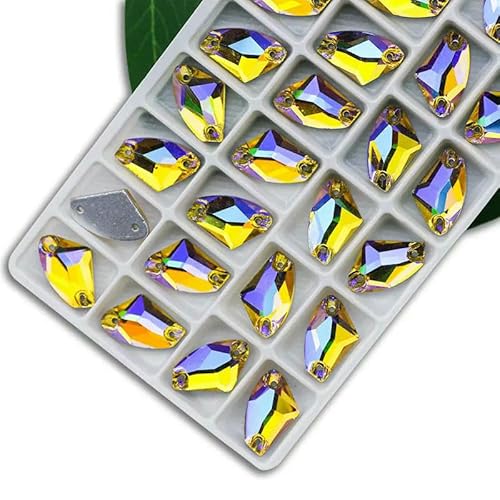Exquisiter Strass zum Nähen, Farbe Kristall AB, beliebter Kristallstein zum Nähen, 2 Löcher, Kleidung, DIY, Herstellung von Hochzeitskleidern, Schuhen, Goldgelb AB, 16 x 27 mm, 12 Stück von QOVBD