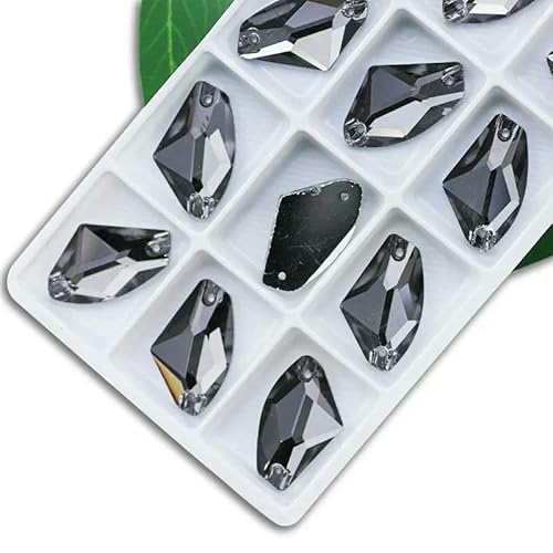 Exquisiter Strass zum Nähen, Farbe Kristall AB, beliebter Kristallstein zum Nähen, 2 Löcher, Kleidung, DIY, Herstellung von Hochzeitskleidern, Schuhen, Grau, 9 x 14,0 mm, 48 Stück von QOVBD