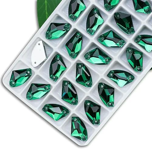 Exquisiter Strass zum Nähen, Farbe Kristall AB, beliebter Kristallstein zum Nähen, 2 Löcher, Kleidung, DIY, Herstellung von Hochzeitskleidern, Schuhen, Malachitgrün, 16 x 27 mm, 12 Stück von QOVBD