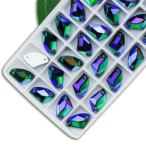 Exquisiter Strass zum Nähen, Farbe Kristall AB, beliebter Kristallstein zum Nähen, 2 Löcher, Kleidung, DIY, Herstellung von Hochzeitskleidern, Schuhen, Malachitgrün AB, 9 x 14,0 mm, 48 Stüc von QOVBD