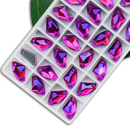 Exquisiter Strass zum Nähen, Farbe Kristall AB, beliebter Kristallstein zum Nähen, 2 Löcher, Kleidung, DIY, Herstellung von Hochzeitskleidern, Schuhen, Rosarot AB, 12 x 19 mm, 28 Stück von QOVBD