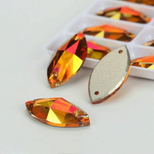 Flache Navette-Schnalle aus Glas, Nähsteine, flache Rückseite, zum Aufnähen von Strasssteinen für Kleidertaschen, 001AP, Astral Pink, 42 Stück, 7 mm, 15 mm von QOVBD