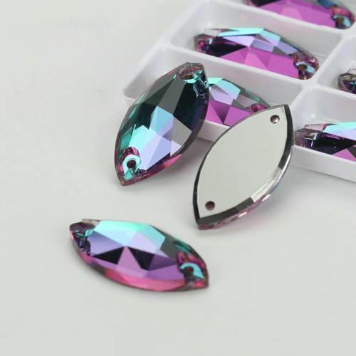 Flache Navette-Schnalle aus Glas, Nähsteine, flache Rückseite, zum Aufnähen von Strasssteinen für Kleidertaschen, 001HE Heliotrop, 72 Stück, 6 mm, 12 mm von QOVBD