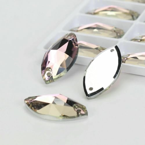 Flache Navette-Schnalle aus Glas, Nähsteine, flache Rückseite, zum Aufnähen von Strasssteinen für Kleidertaschen, 001VL, Vitrail Light, 72 Stück, 6 mm, 12 mm von QOVBD