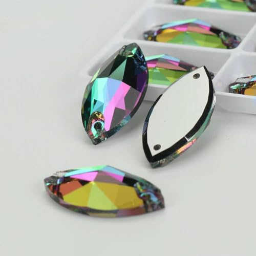 Flache Navette-Schnalle aus Glas, Nähsteine, flache Rückseite, zum Aufnähen von Strasssteinen für Kleidertaschen, 001VO, Vulkan, 36 Stück, 9 mm, 18 mm von QOVBD