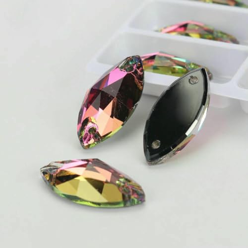 Flache Navette-Schnalle aus Glas, Nähsteine, flache Rückseite, zum Aufnähen von Strasssteinen für Kleidertaschen, 001VR, Vitrail Rose, 72 Stück, 6 mm, 12 mm von QOVBD