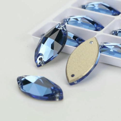 Flache Navette-Schnalle aus Glas, Nähsteine, flache Rückseite, zum Aufnähen von Strasssteinen für Kleidertaschen, T206 Saphir, 72 Stück, 5 mm, 10 mm von QOVBD