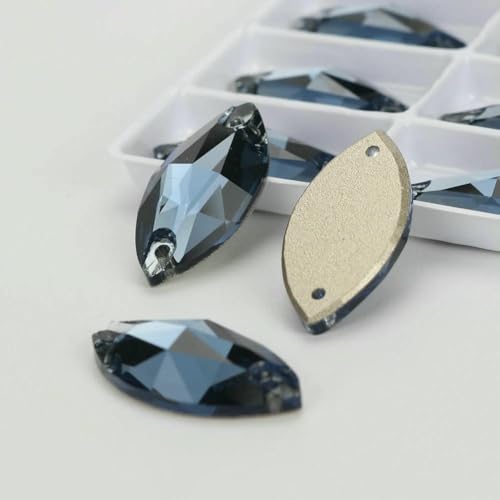 Flache Navette-Schnalle aus Glas, Nähsteine, flache Rückseite, zum Aufnähen von Strasssteinen für Kleidertaschen, T207 Montana, 12 Stück, 15 mm, 32 mm Flache Navette-Schnalle aus Glas, Nähsteine, flache Rückseite, zum Aufnähen von Strasssteinen für Kleidertaschen, T207 Montana, 12 Stück, 15 mm, 32 mm von QOVBD