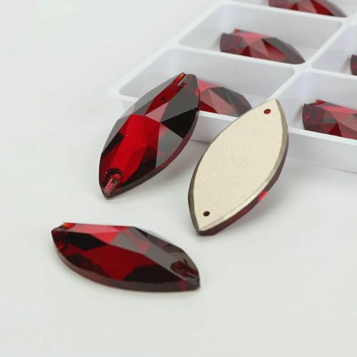 Flache Navette-Schnalle aus Glas, Nähsteine, flache Rückseite, zum Aufnähen von Strasssteinen für Kleidertaschen, T208 Siam, 72 Stück, 5 mm, 10 mm von QOVBD