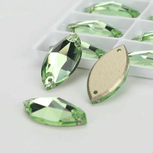 Flache Navette-Schnalle aus Glas, Nähsteine, flache Rückseite, zum Aufnähen von Strasssteinen für Kleidertaschen, T214 Peridot, 72 Stück, 6 mm, 12 mm von QOVBD
