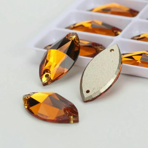 Flache Navette-Schnalle aus Glas, Nähsteine, flache Rückseite, zum Aufnähen von Strasssteinen für Kleidertaschen, T259 Mandarine, 42 Stück, 7 mm, 15 mm von QOVBD