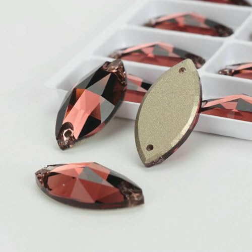 Flache Navette-Schnalle aus Glas, Nähsteine, flache Rückseite, zum Aufnähen von Strasssteinen für Kleidertaschen, T515 Burgunderrot, 12 Stück, 15 mm, 32 mm von QOVBD