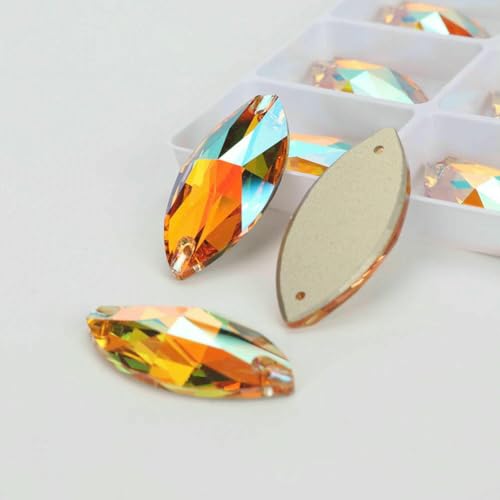 Flache Navette-Schnallen aus Glas, Nähsteine, flache Rückseite, zum Aufnähen von Strasssteinen für Kleidertaschen, 001SU, Kristallsonne, 72 Stück, 5 mm, 10 mm von QOVBD