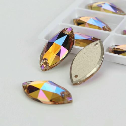 Flache Navette-Schnallen aus Glas, Nähsteine, flache Rückseite, zum Aufnähen von Strasssteinen für Kleidertaschen – 221SILtSmokedTopazSI – 36 Stück, 9 mm, 18 mm von QOVBD
